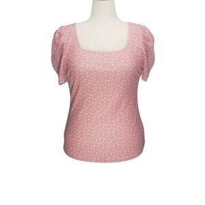 In’Voland 16W Blush Pink Puff Sleeve Heart Print Top Plus Size Stretch Blouse